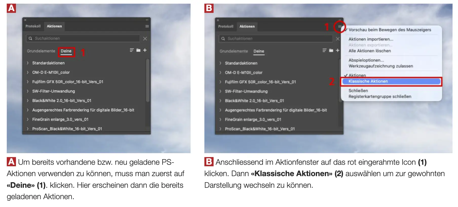 Mit wenigen Änderungen sihest du in der neuesten Photoshop.Version 27.6.0 die bereits geladen Photoshop-Aktioen wie bisher